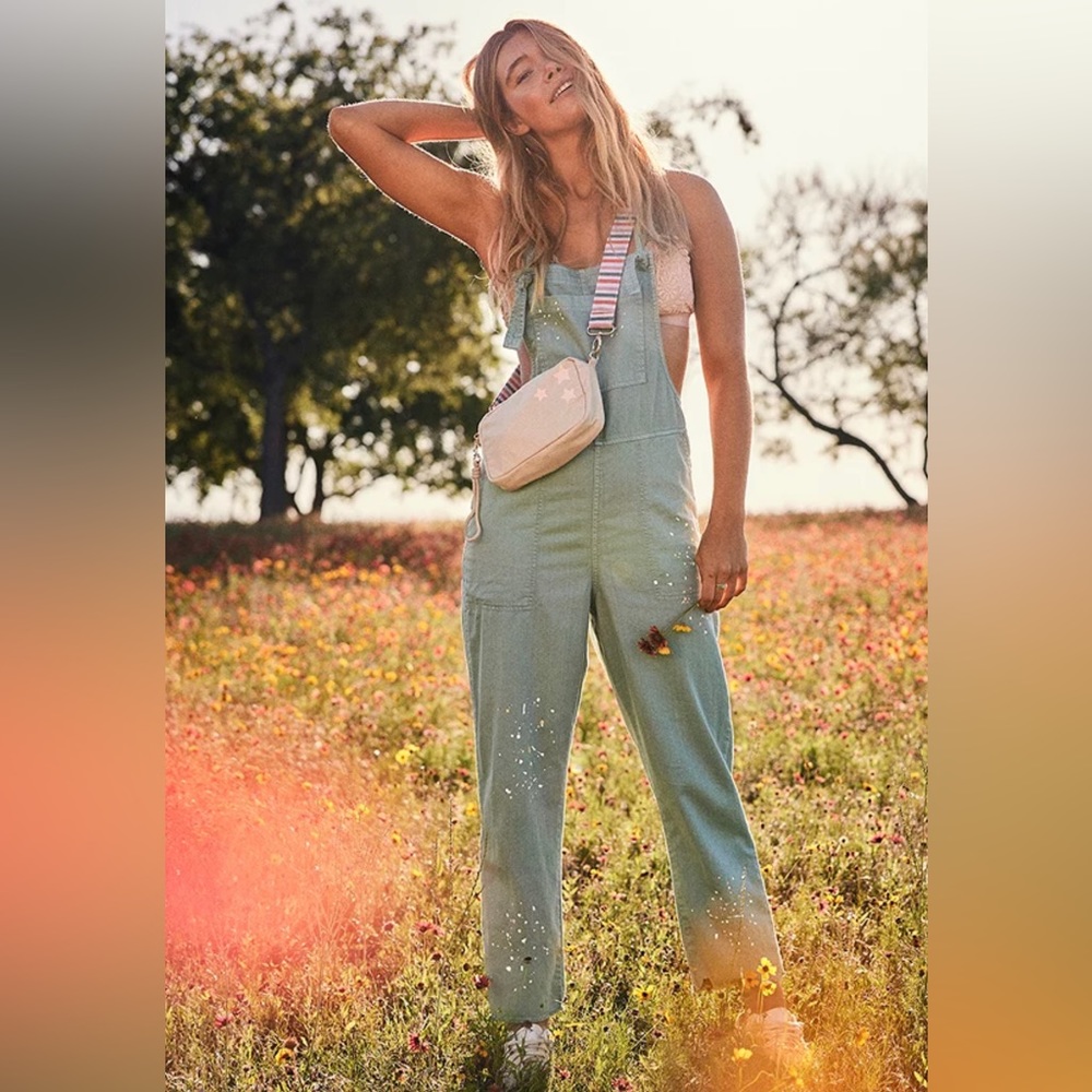 Aerie Werk & Play Twill Paint Splatter Overalls size L